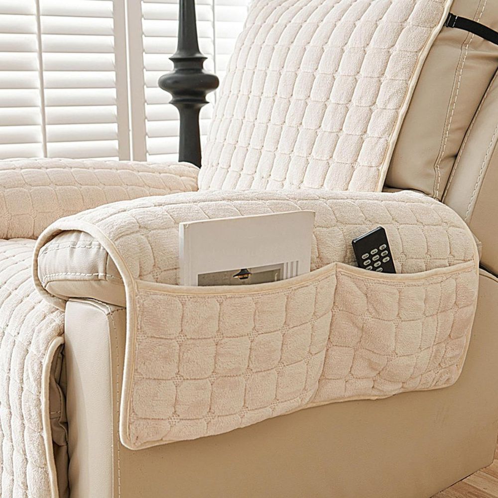 Gequilte Fauteuil-Hoes Microvezel met Zijvak Antislip Beschermhoes Huisdierbestendig Grijs Bruin Ivoor | Sulvida