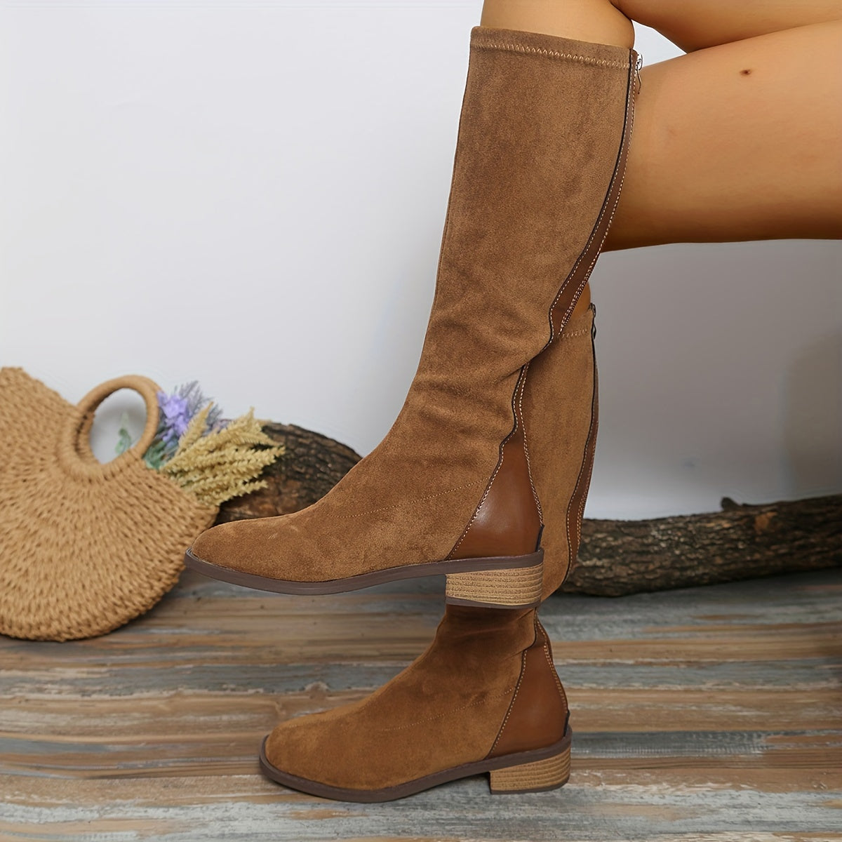 Bottes western pour femme à talon carré, similicuir, confortables et élégantes, bottes d’hiver douces et doublées, style cowboy, hauteur genou | Sulvida
