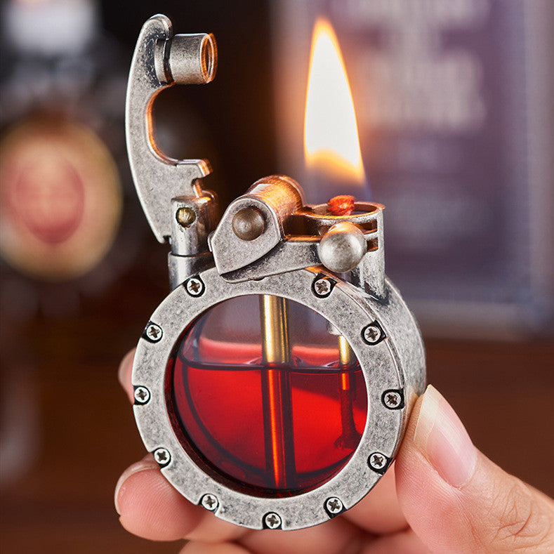Vintage Transparante Benzine-aansteker Retro Kerosine Lighter met Zinklegering Mechaniek Exclusief Navulbaar Aansteekgeschenk | Sulvida