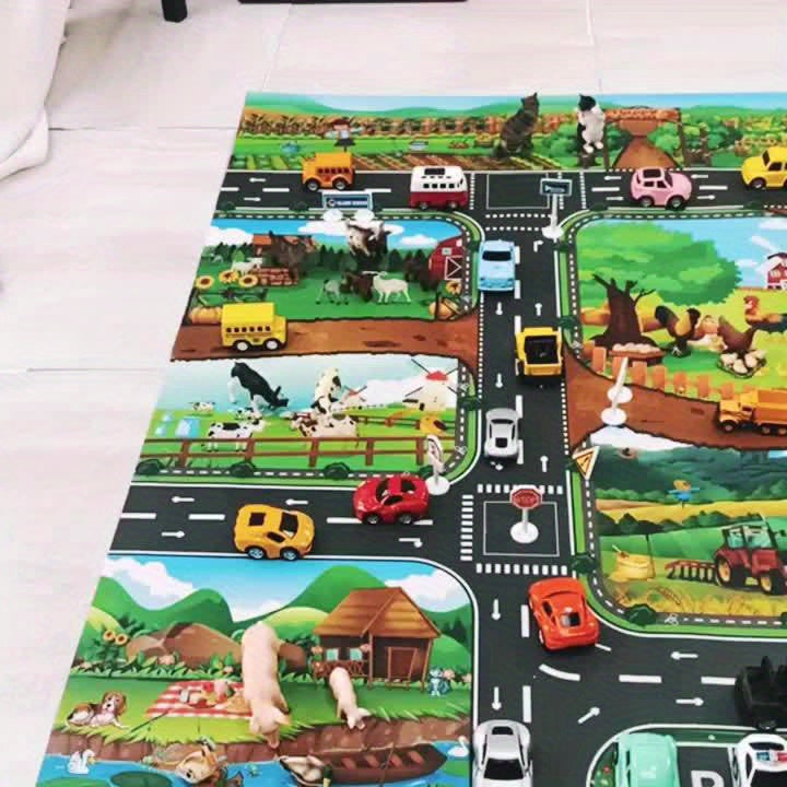 Interactief Speelkleed Boerderij en Verkeer Kinderen 100x130 cm Educatief Speelmat Fantasiespel Vloermat | Sulvida
