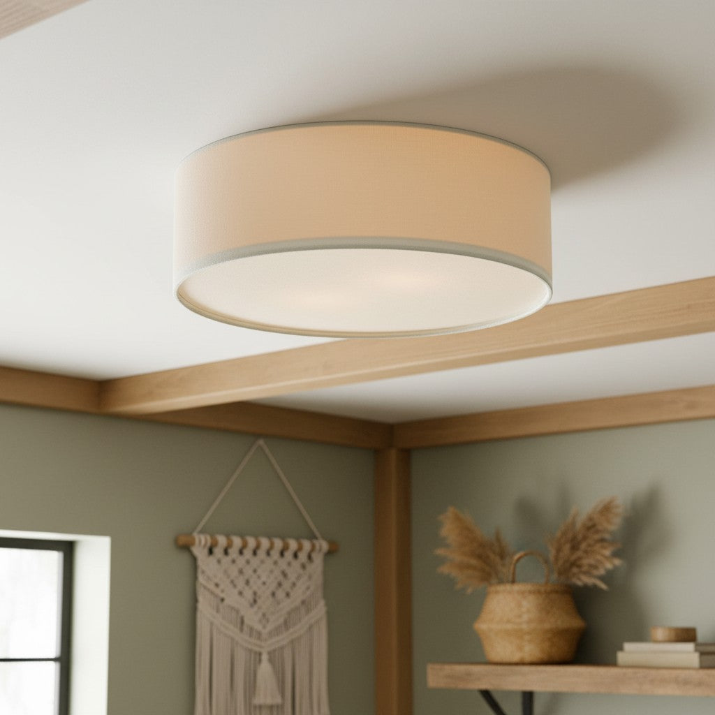 Plafondlamp Linnen Trommel Natuurlijk Textiel Warm Dimbaar Licht Stijlvol Design Slaapkamer Woonkamer Eetkamer | Sulvida