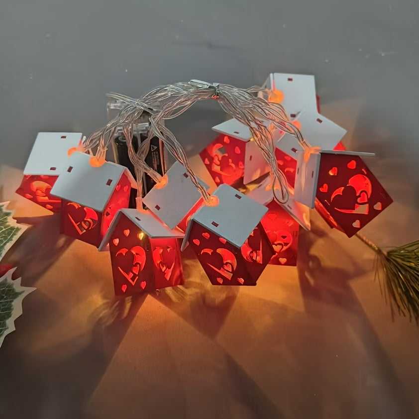 Houten Huisjes Lichtslinger Kerst met Warm LED Licht Sfeerverlichting Winterdecoratie Snoer 200 cm Kerstdecoratie | Sulvida