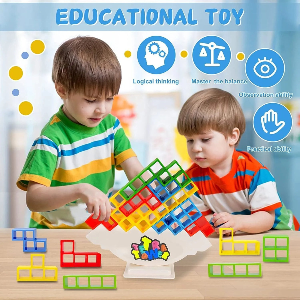 Houten Stapelspel Tetris Blokken Balancespel 32 Stuks Educatief Speelgoed Familiespel Motoriek Kinderen | Sulvida