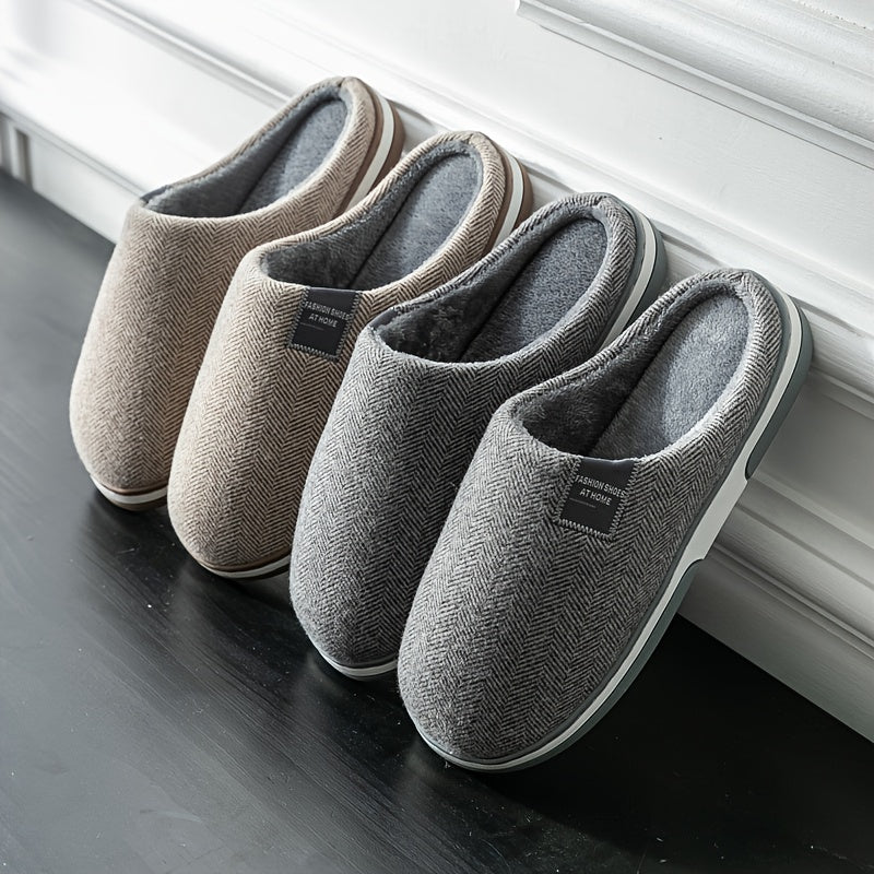 Chaussons homme texture pied-de-poule doublure chaude en peluche semelle antidérapante maison automne hiver gris café rouge rosé | Sulvida