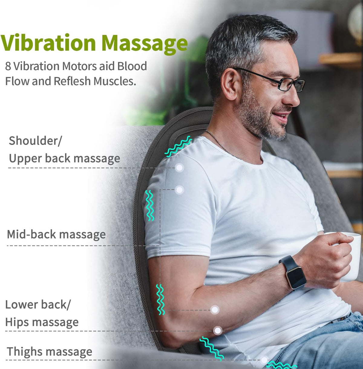 Massagekussen met Warmtefunctie voor Stoel & Auto | 8 Trilpunten Rug & Dijen Massage | Ontspanning Thuis | Sulvida