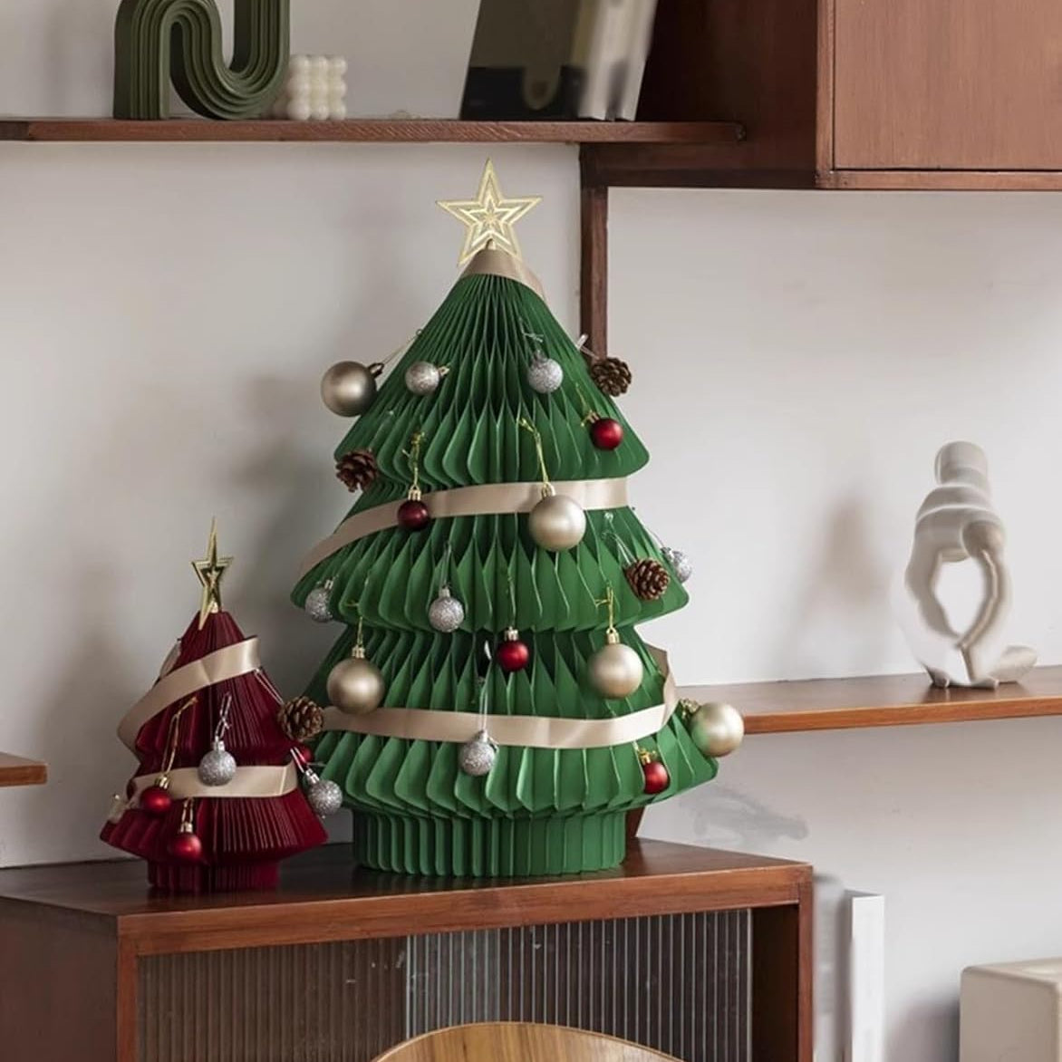 Arbre décoratif en papier 30 cm pliable à structure alvéolée, décoration de fête pour table, mur ou vitrine | Sulvida