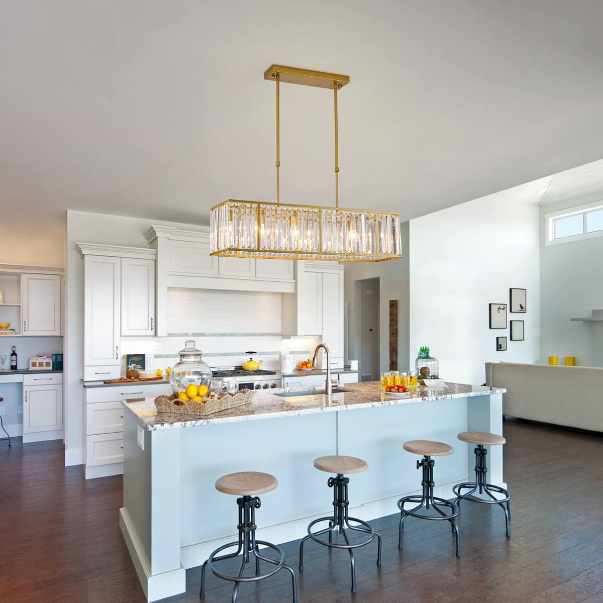 Kristallen Kroonluchter Rechthoekig met E14 Fitting Zwart Goud Eetkamer Keukeneiland Hanglamp Modern | Sulvida