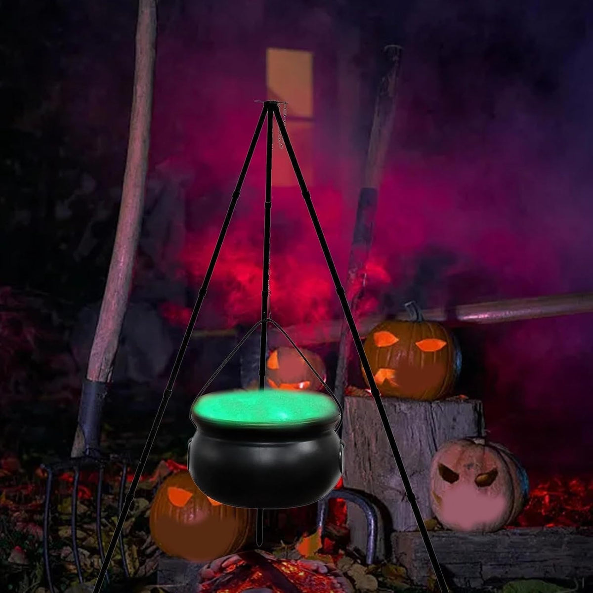Grote Heksenketel met Driepoot Halloween Decoratie Verlicht Snoepschaal Tuindecoratie 130 cm Feestdecoratie | Sulvida