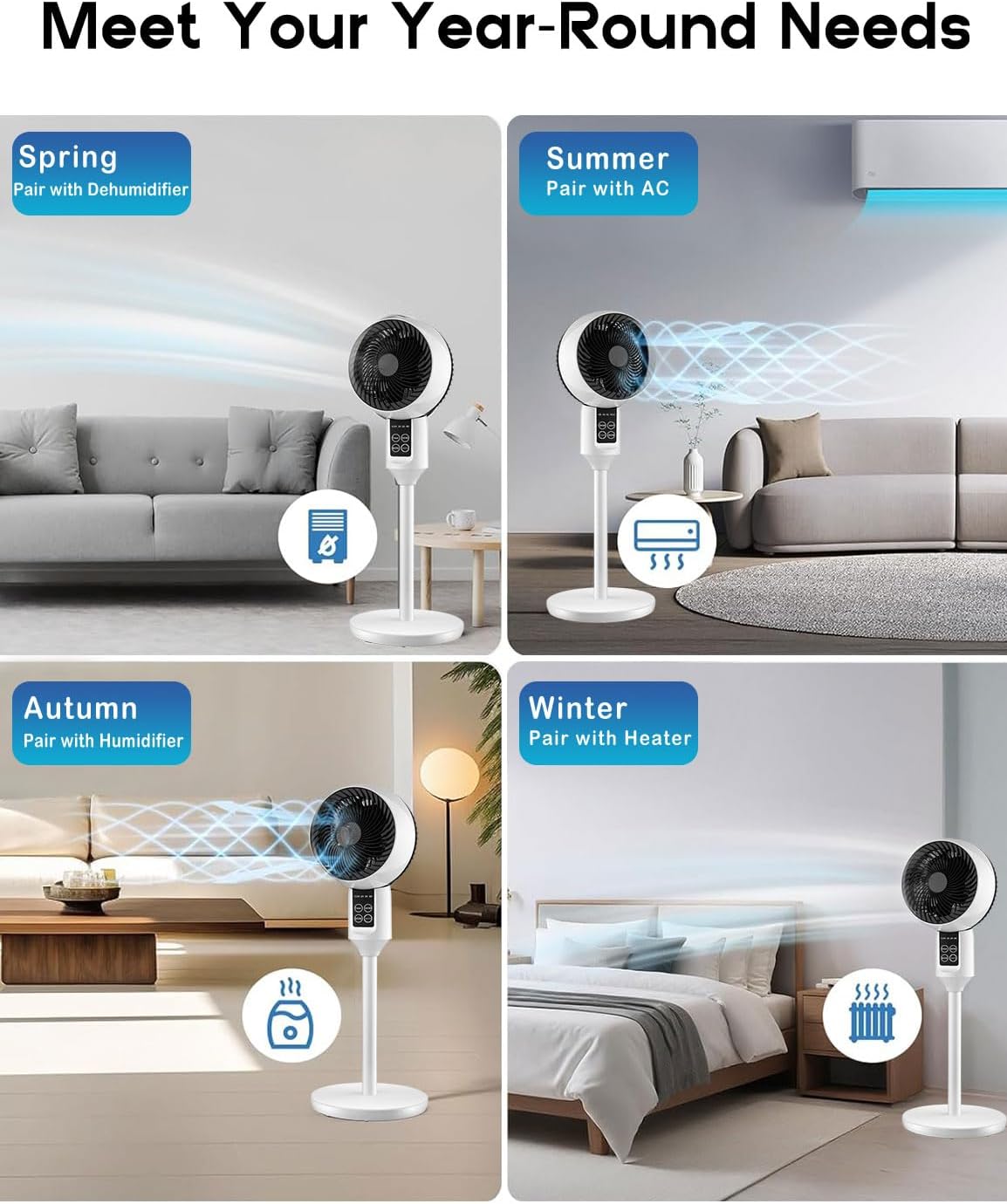 Verstelbare Staande Ventilator met 3D Luchtcirculatie en Afstandsbediening voor Slaapkamer Kantoor en Woonkamer | Sulvida
