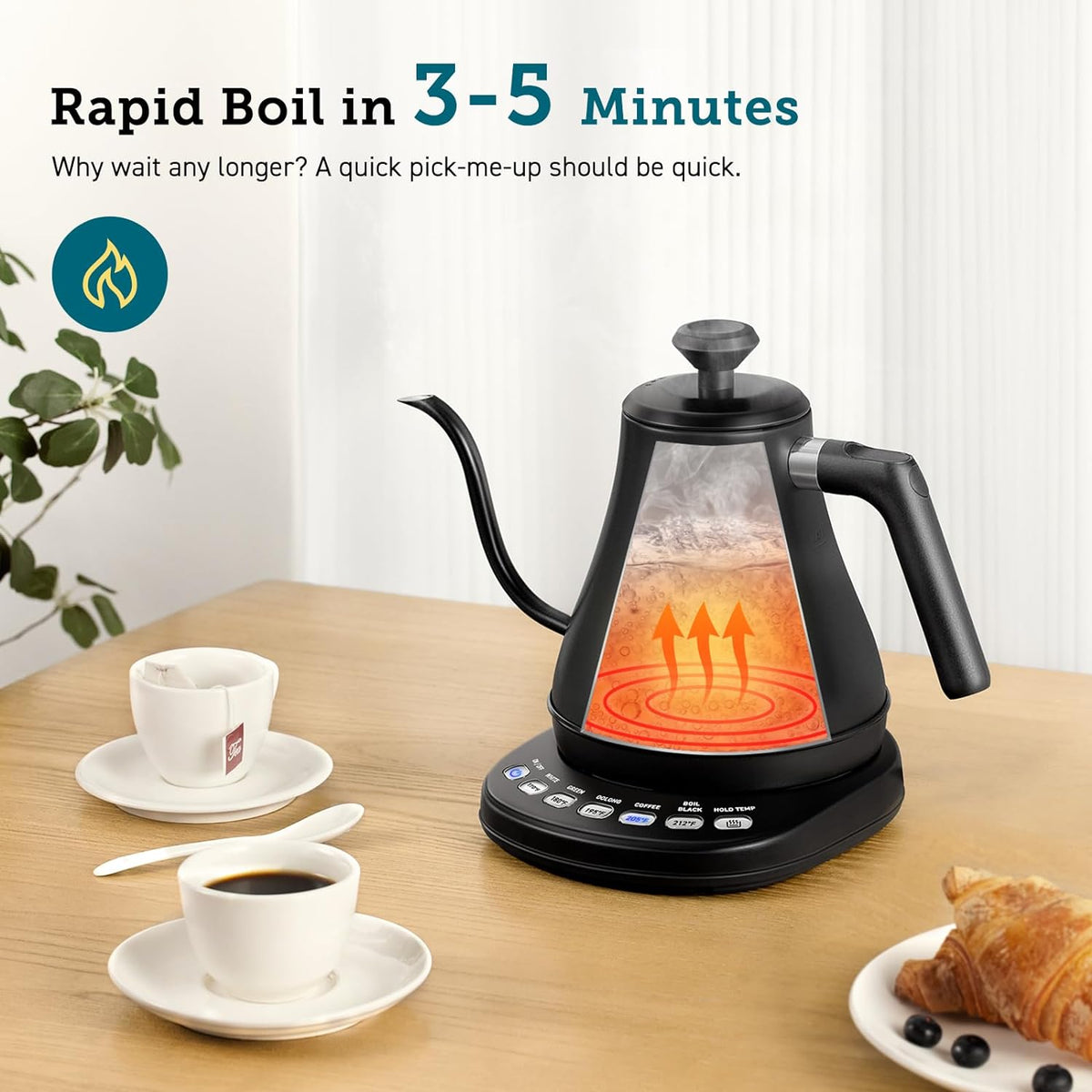 Elektrische Waterkoker met Zwanenhals 0,8 Liter RVS Precisie Gietertuit Temperatuurregeling Koffie Thee | Sulvida