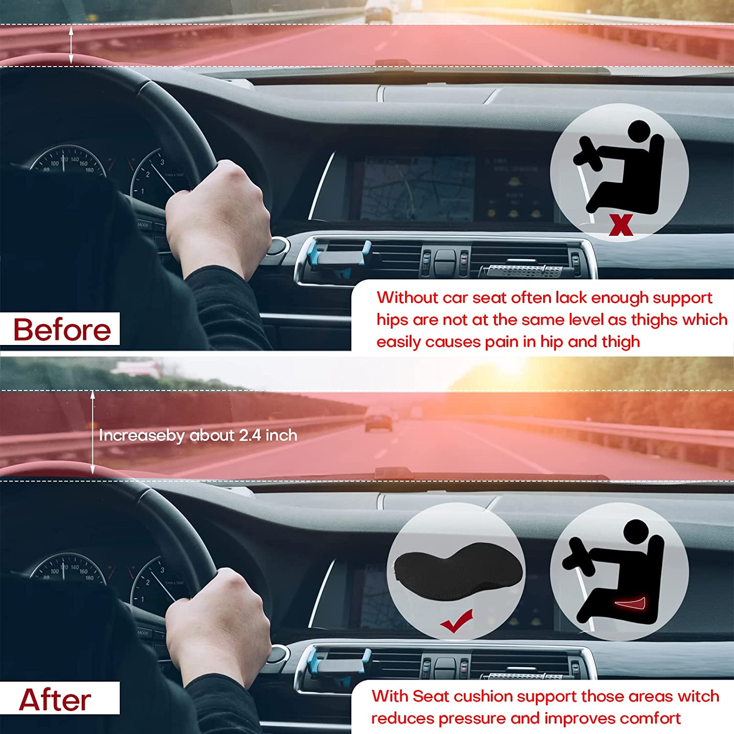 Autostoelkussen voor Kortere Bestuurders – Verhoogkussen met Memory Foam – Ergonomische Zitverhoger voor Auto – Comfort & Rugondersteuning | Sulvida