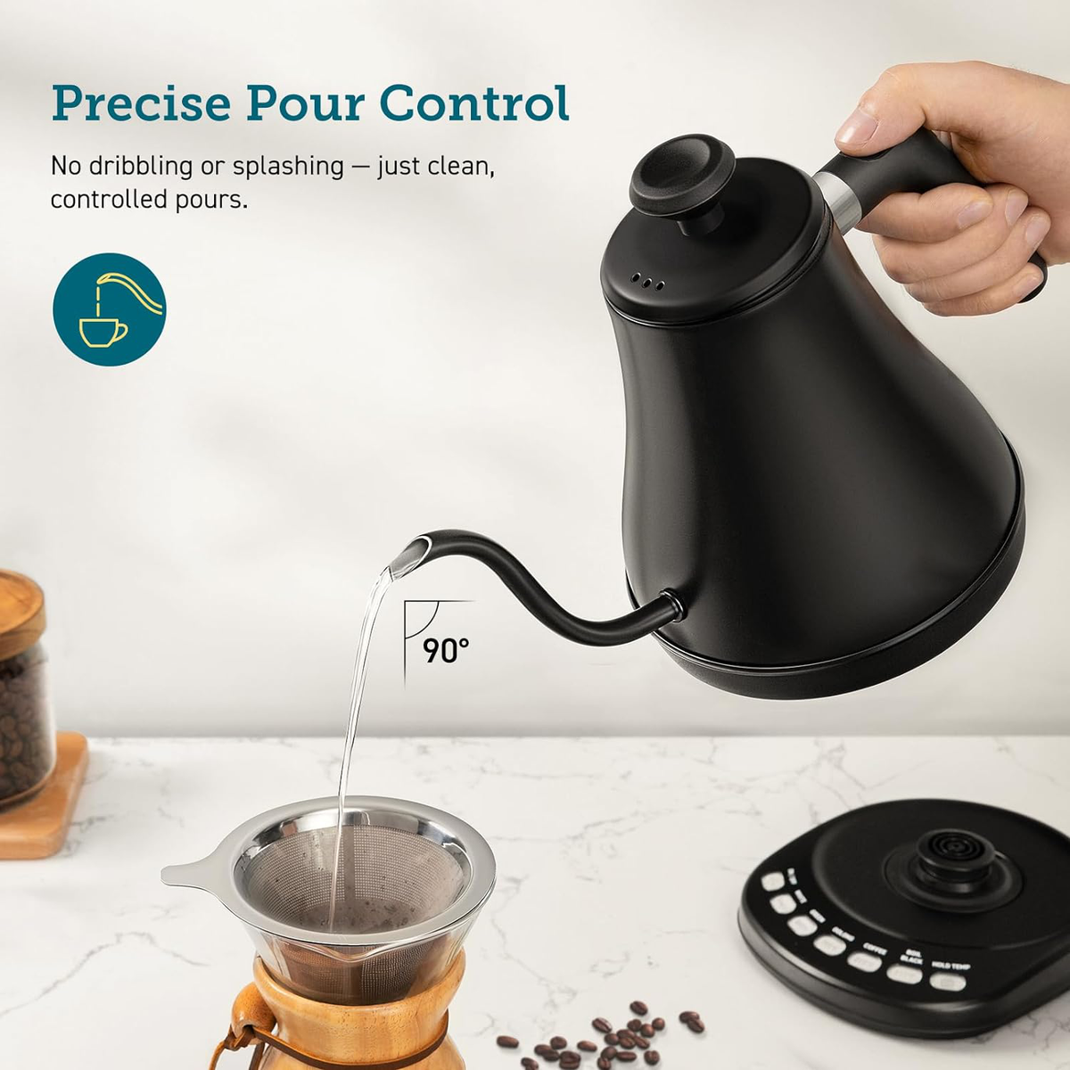 Elektrische Waterkoker met Zwanenhals 0,8 Liter RVS Precisie Gietertuit Temperatuurregeling Koffie Thee | Sulvida