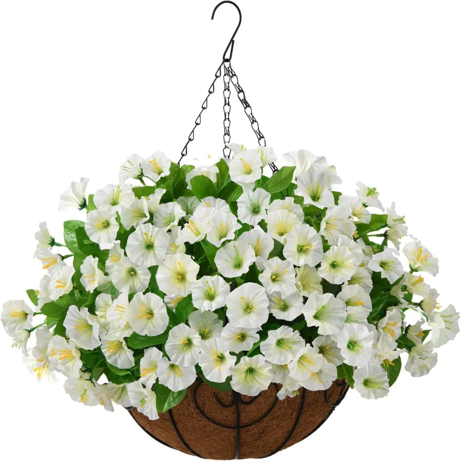 Panier suspendu de fleurs artificielles en soie et en plastique, résistant aux UV, pour décoration extérieure de balcon, terrasse, jardin et mur | Sulvida
