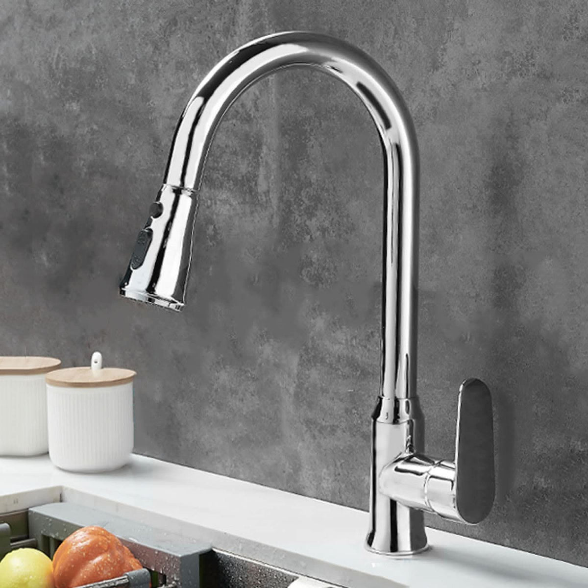 Robinet de cuisine avec douchette extractible pour un nettoyage facile, système de mitigeur flexible, chrome, noir brossé, gris | Sulvida