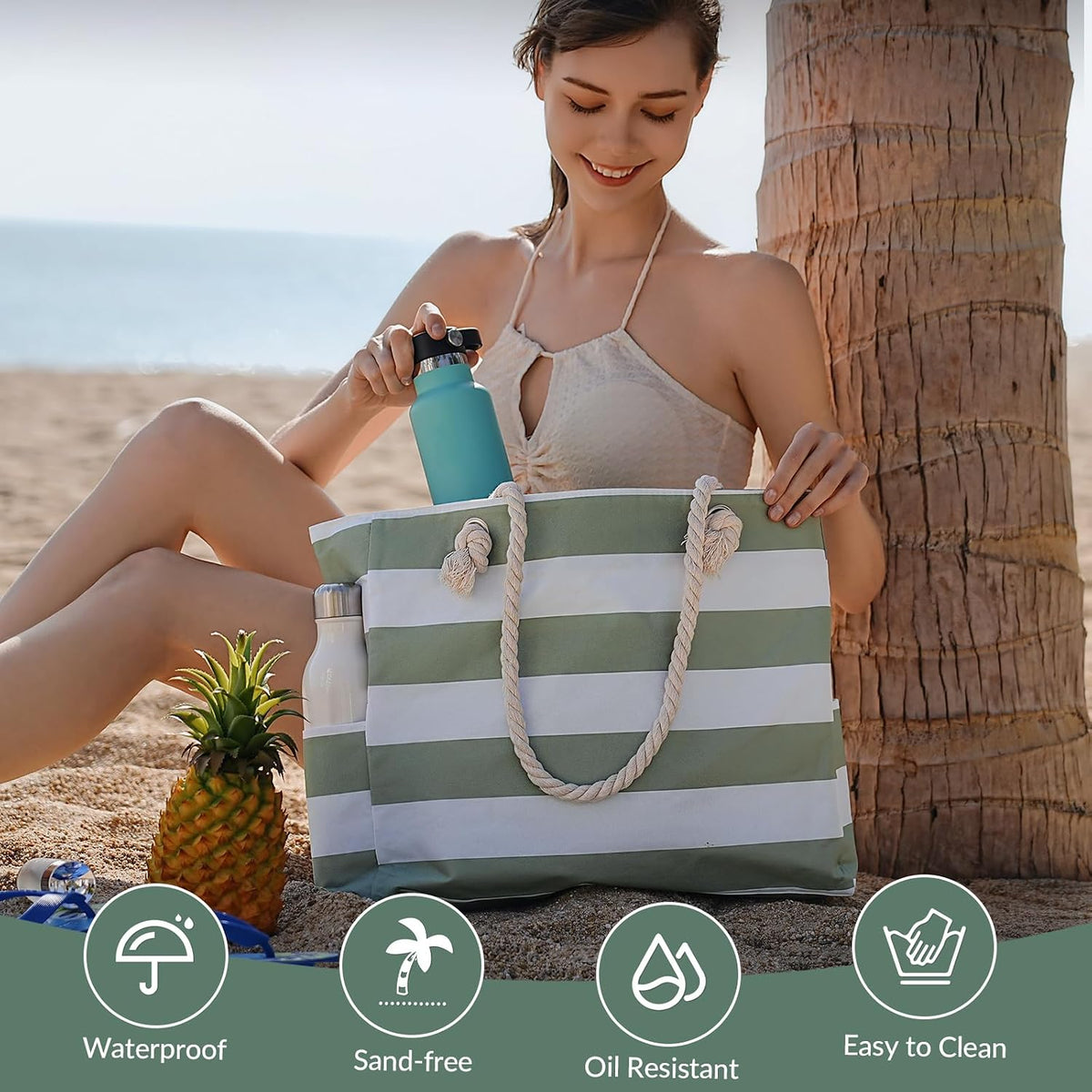 Strandtas Groot Waterdicht met Rits Zandbestendig Reisschoudertas Beach Shopper Vrouwen Zwembad Vakantie | Sulvida