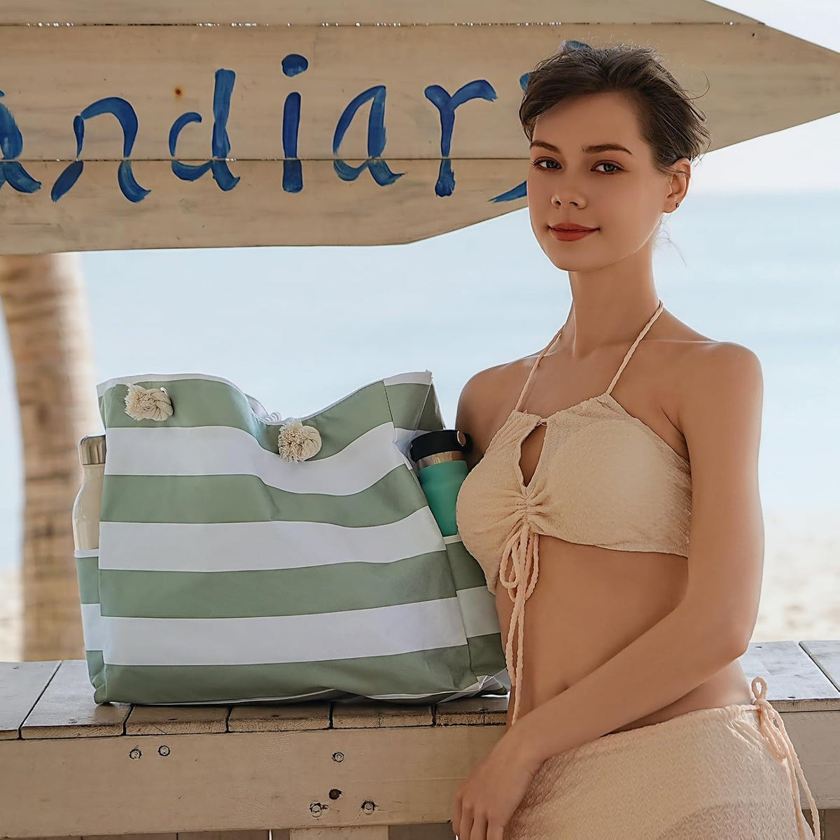 Strandtas Groot Waterdicht met Rits Zandbestendig Reisschoudertas Beach Shopper Vrouwen Zwembad Vakantie | Sulvida