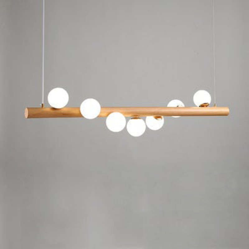 Glazen Hanglamp met Houten Ring Notenbruin Messing Eethoek Woonkamer Slaapkamer Sfeerverlichting Design | Sulvida