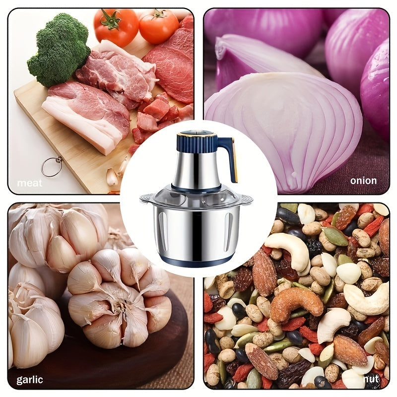 Elektrische Groentesnijder RVS 5L 5000 RPM Multifunctionele Foodprocessor Keukenhulp met Blauwe Greep | Sulvida