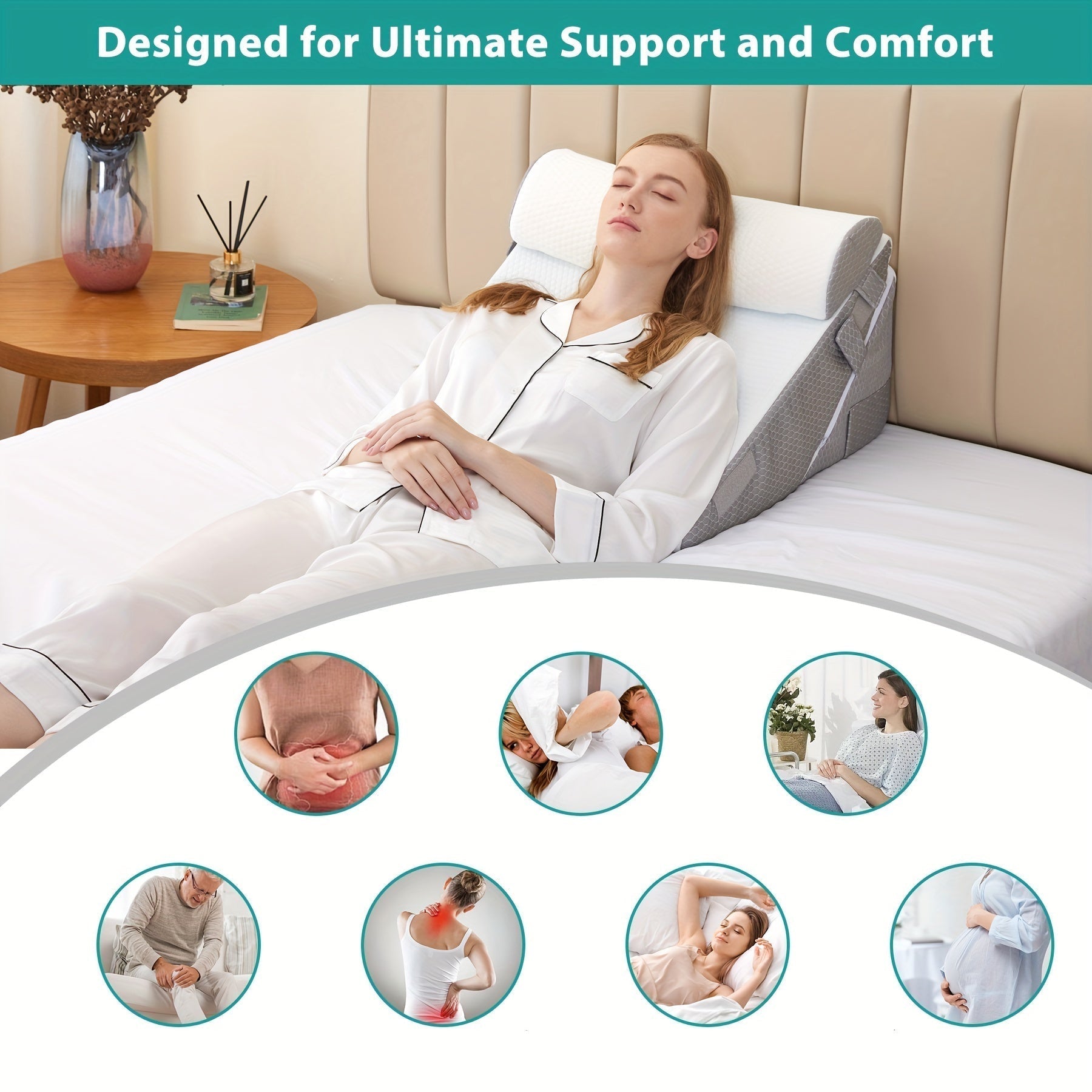 Verstelbaar Bedkussen voor Rugsteun en Benen – Comfortabel Wigkussen met Memory Foam voor Herstel en Ontspanning | Sulvida