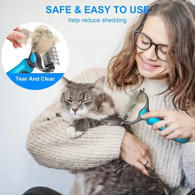 Brosse double face pour chiens et chats avec picots en acier inoxydable et peigne démêlant, pour un pelage doux et bien entretenu | Sulvida