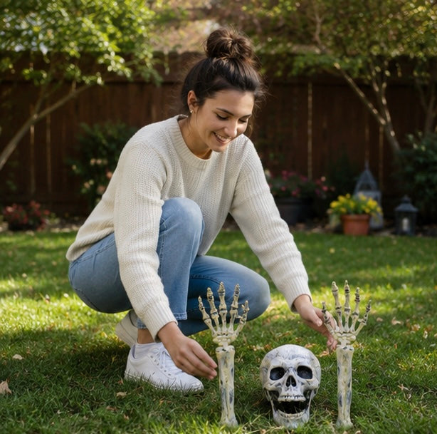 Decoratieve Skelethand Plastic Tuindecoratie Wit 46cm Griezelig Halloween Decoratie Tuin Terras Buiten | Sulvida