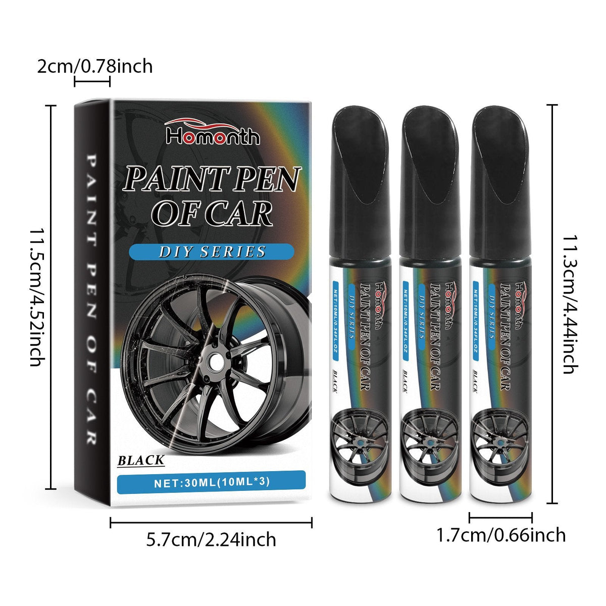 Stylo de retouche pour jantes noir, lot de 3 flacons pour réparer les petites rayures des jantes et retoucher la peinture des roues de voiture | Sulvida
