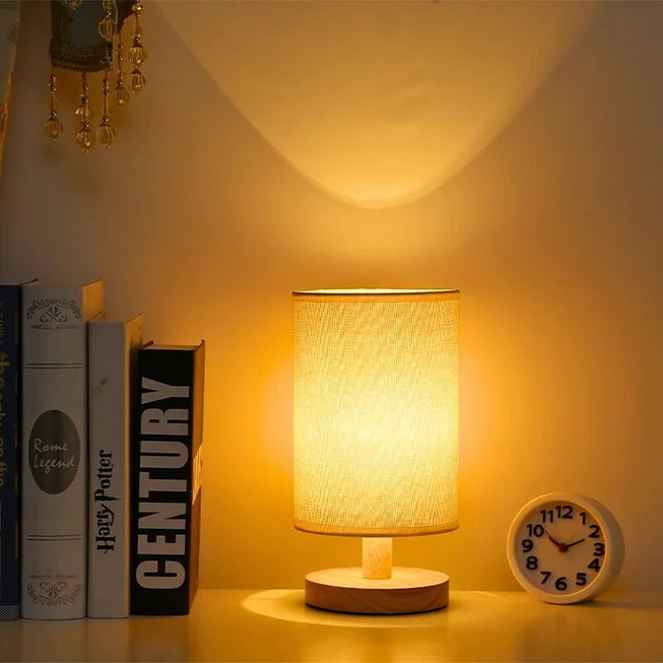 Natuurlijke Tafellamp Hout & Linnen 3 Lichtmodi Dimbaar LED met Afstandsbediening 14 × 28 cm Sfeerlamp | Sulvida