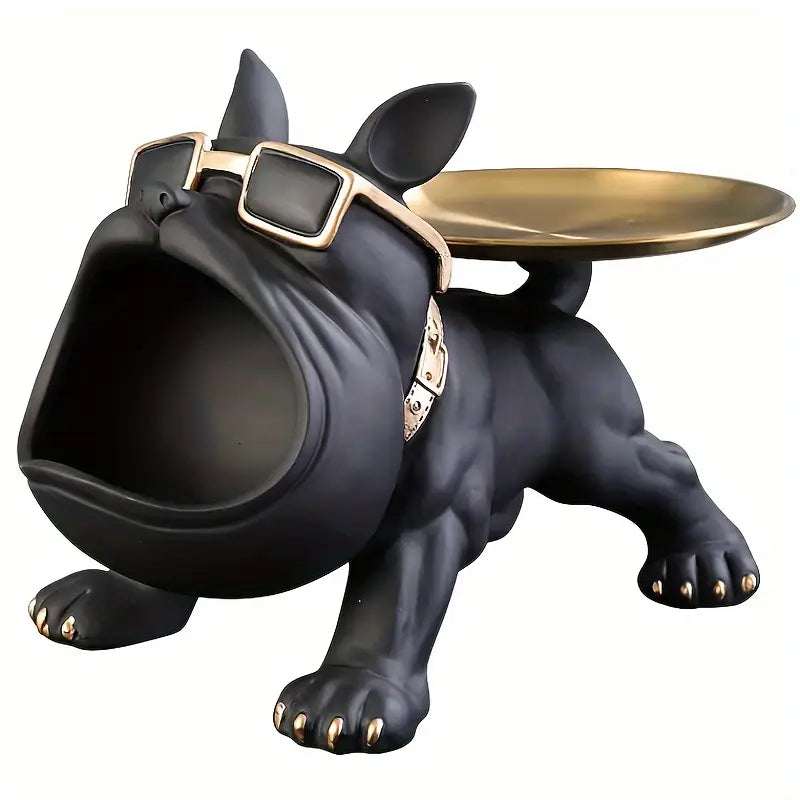 Bulldog Opbergbeeld Zwart Hars 30cm – Decoratieve Organizer Woonkamer Bureau Sculptuur Huisdier Cadeau | Sulvida