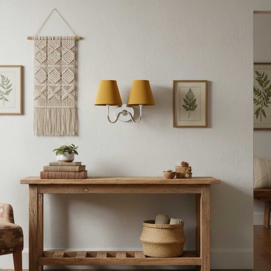 Wandlamp Linnen Kap Messing Armatuur Plissé of Glad Stof E12 Fitting Hardwired Decoratieve Verlichting | Sulvida