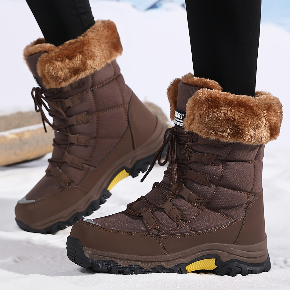 Gevoerde Winterlaarzen Dames Waterdicht Warm Antislip Zool Bont Sneeuwlaarzen Beige Donkerbruin Winter | Sulvida