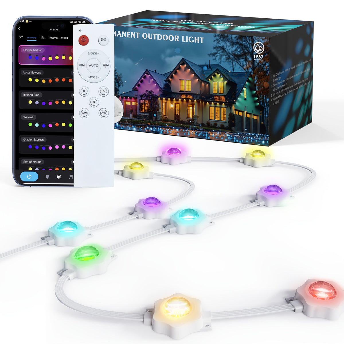 Slimme Dakrandverlichting LED 15m 30m App Bediening Multicolor Buitenverlichting Feestdagen Tuin Decoratie | Sulvida
