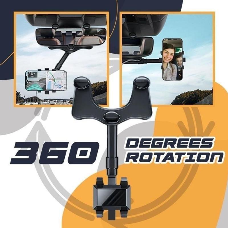 Universele telefoonhouder voor achteruitkijkspiegel auto 360 graden draaibaar zwart handsfree navigatie | Sulvida