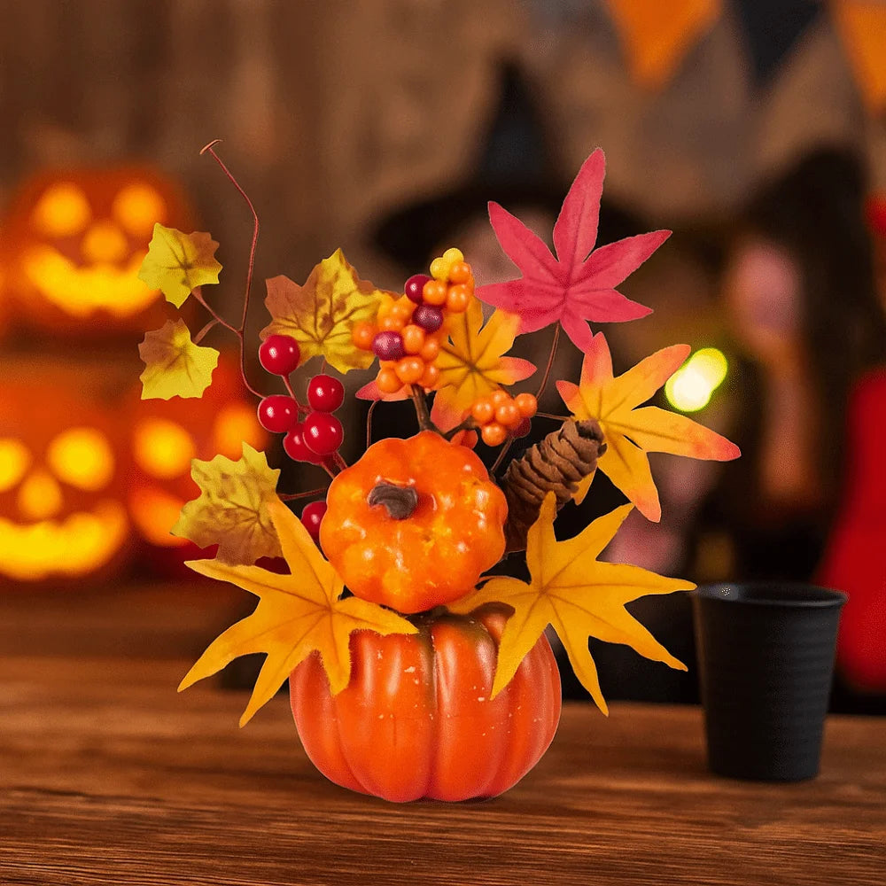 Herfstdecoratie Pompoen met Esdoornblad Oranje Kunstmatig Seizoensdecoratie Tafelschikking Herfstkleuren | Sulvida