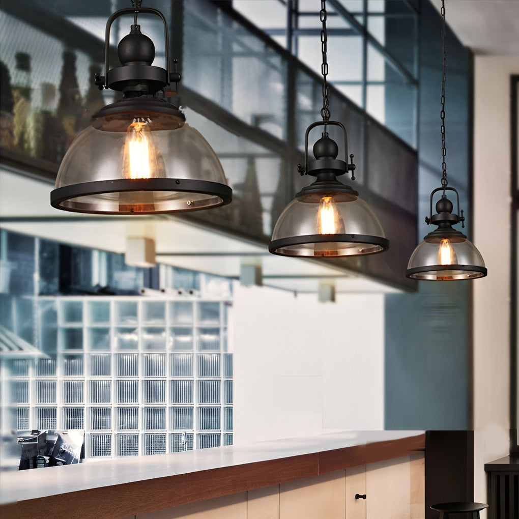 Glazen Hanglamp Industrial Ø30cm Komvorm Transparant Glas met Metaal Binnenverlichting Eetkamer Woonkamer | Sulvida