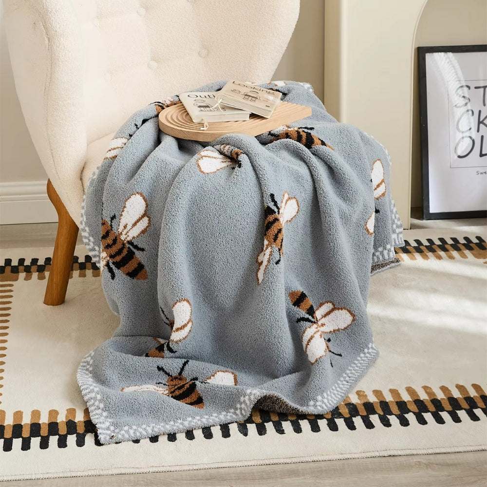 Jacquard Plaid met Bijenpatroon 130x160cm Microvezel Woonplaid Zacht Deken Bank Bed Decoratief Interieur | Sulvida