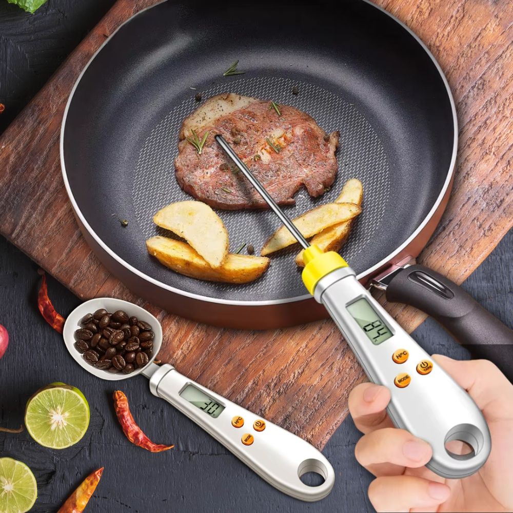 Digitale Lepelweegschaal met Voedselthermometer 2-in-1 Keukenweegschaal LCD voor Meel Kruiden Bakken Koken | Sulvida