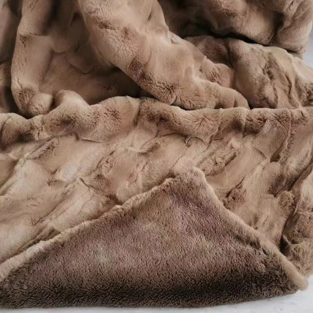 Zachte Dubbellaagse Plaid Mokkabruin Imitatiebont Deken Woonkamer Slaapbank Bed Decoratief Warm Gezellig | Sulvida