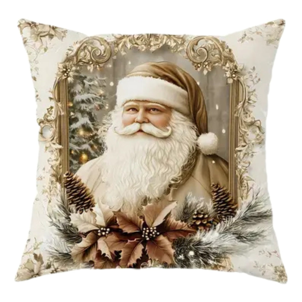 Fluwelen Kerstkussenhoes 45x45 cm Goudkleurig Kerstman Rendier Boom Strik Feestelijk Decoratief Sierkussen | Sulvida