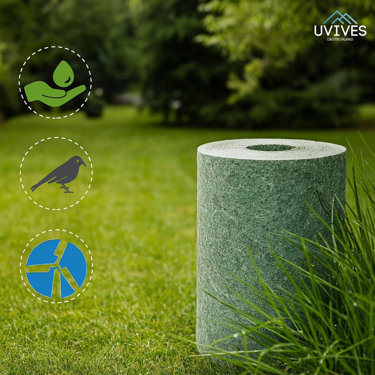 Natte à gazon biologique pour une pelouse verte instantanée 300x20cm, à germination autonome, sans creuser, installation rapide au jardin | Sulvida