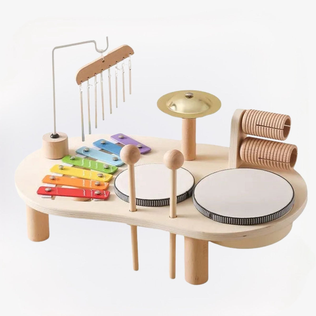 Houten Muziekstation Kinderen – Xylofoon Trommel Bel Speelgoed Motoriek Ritme Ontwikkeling Creatief Educatief | Sulvida