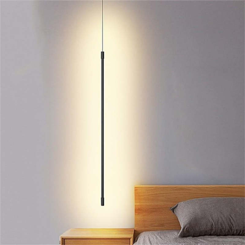 Minimalistische Hanglamp Zwart Metaal Slaapkamer Bedlampje Lineair Design Verstelbaar Modern Interieur | Sulvida