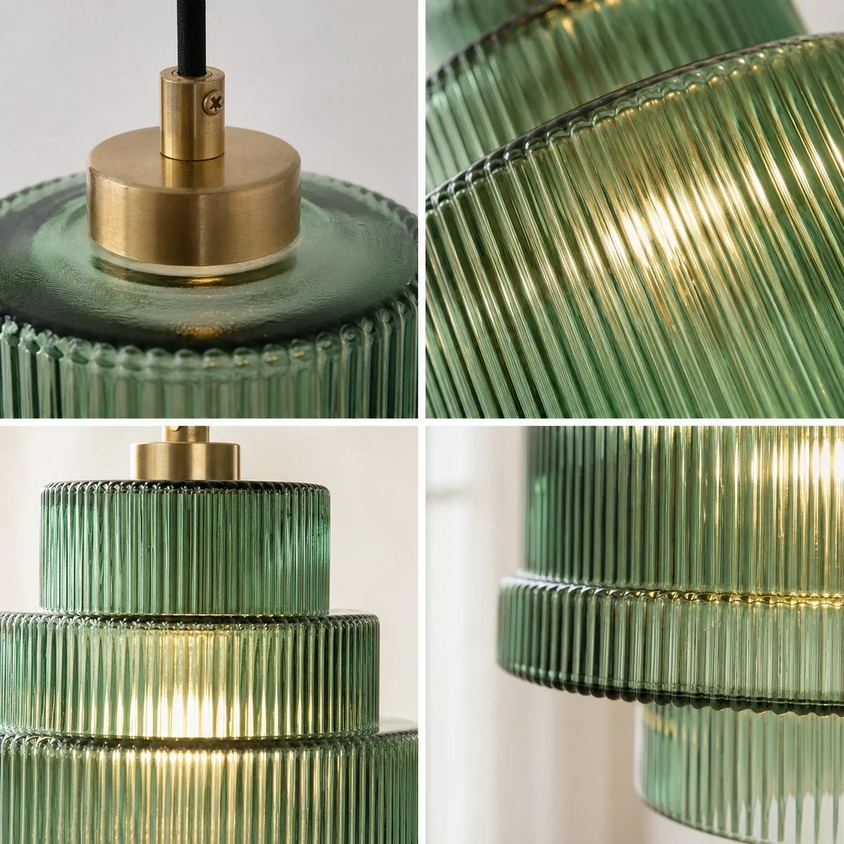 Geribbelde glazen hanglamp gelaagd flessendesign Art Deco vintage eetkamer keuken woonkamer slaapkamer | Sulvida