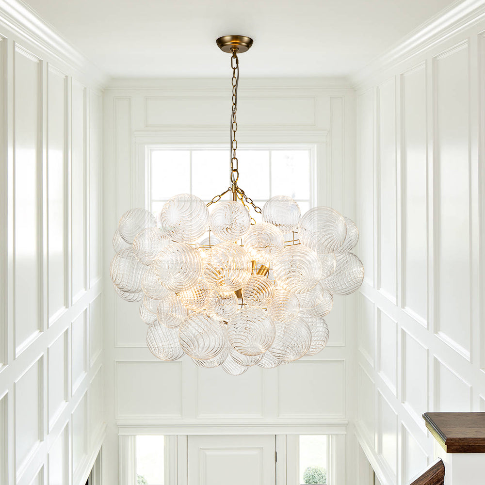 Glazen Bollenkroonluchter Geribbeld Glas 3 of 8 Lichtpunten Hanglamp Messing Nikkel Zwart Dimbaar Eetkamer | Sulvida
