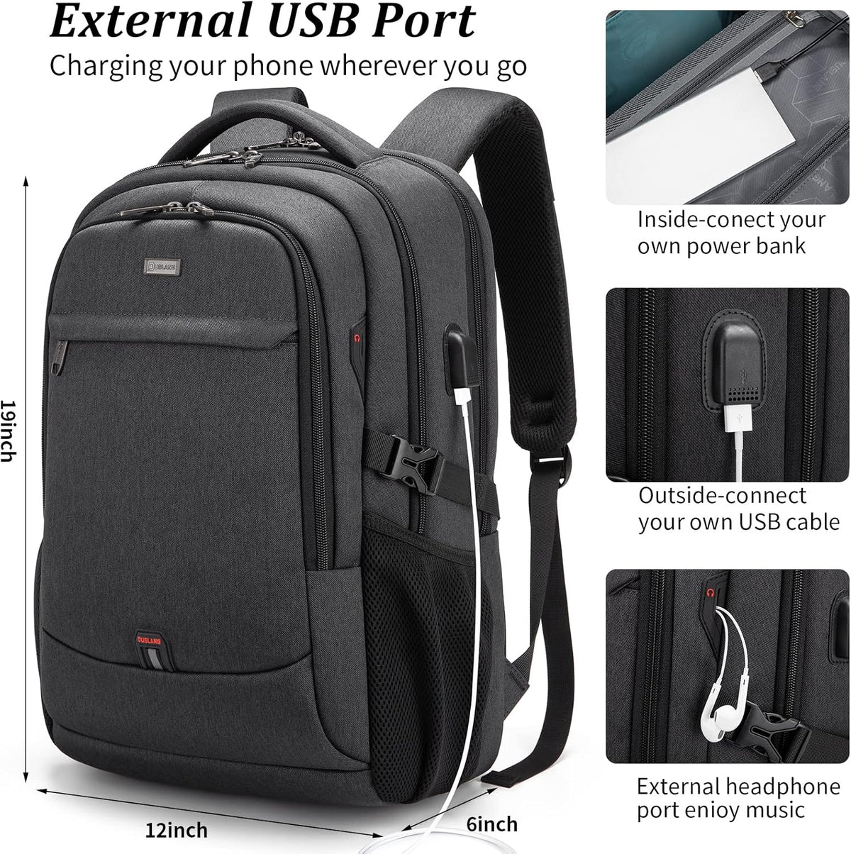 Reis Laptoptas met USB-Lader en Anti-Diefstal Vak Waterafstotend Polyester voor 13 tot 17 Inch Laptop | Sulvida