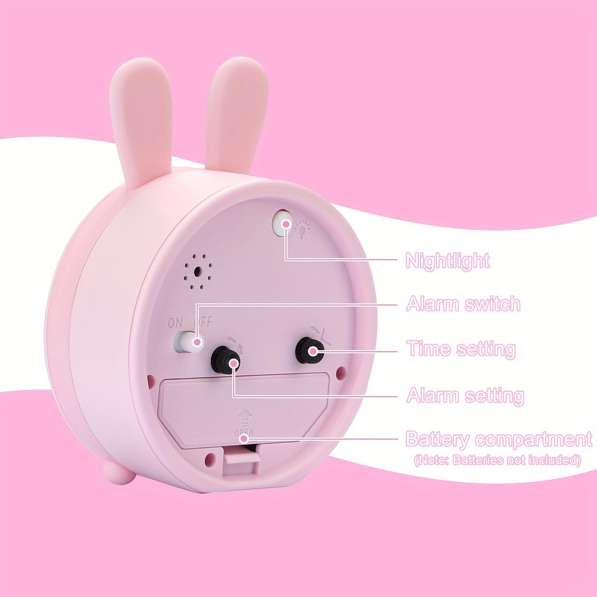 Kinderwekker met Nachtlampje Konijn Stil Uurwerk Slaaptrainer Kinderkamer Decoratie Alarm Tijdweergave Roze Geel | Sulvida