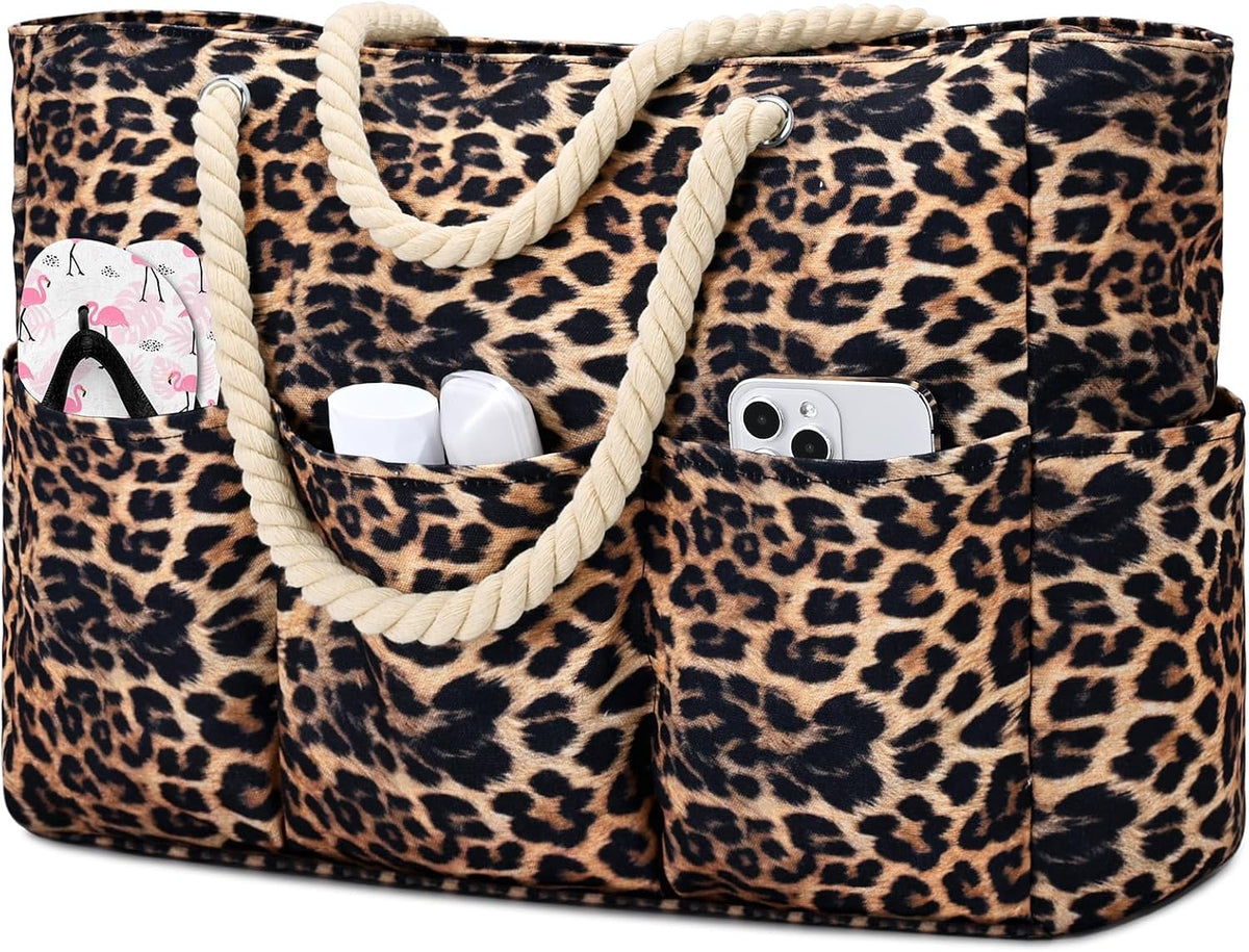Strandtas XXL Canvas met Rits Waterdichte Coating Ruime Schoudertas voor Familie-uitjes Strand Zwembad Vakantie | Sulvida