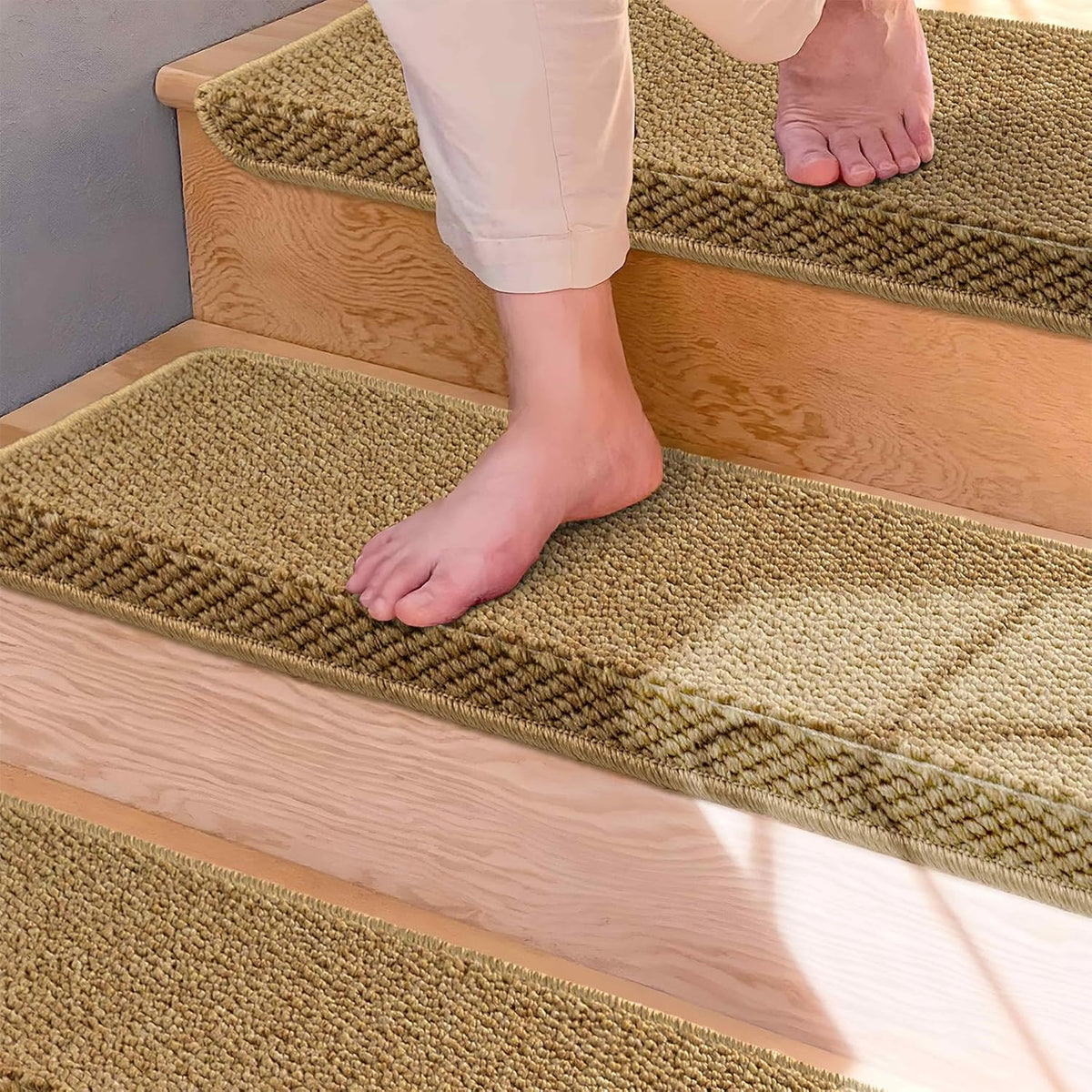 Antislip Trapmatten met Neusrand Set 14 Stuks Beige Geluidsdemping Traptreden Bescherming Veilig Lopen | Sulvida