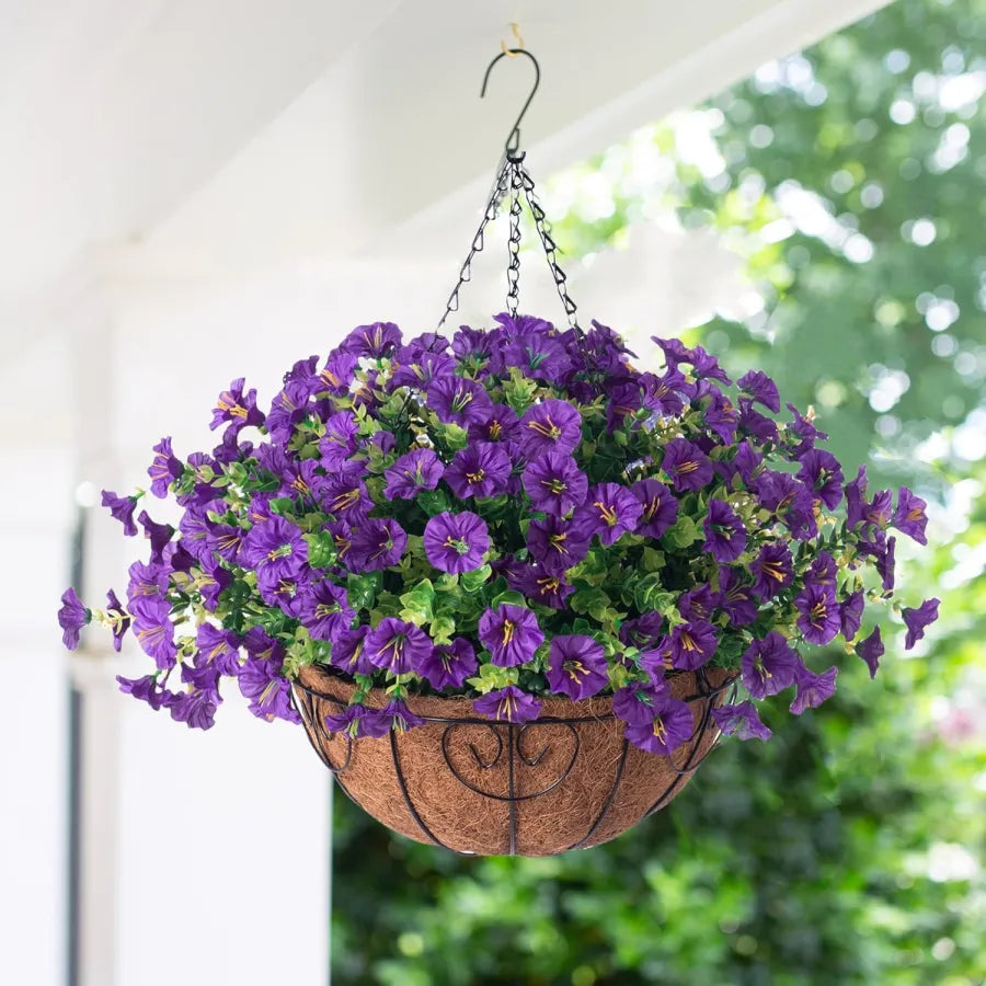 Panier suspendu de fleurs artificielles en soie et en plastique, résistant aux UV, pour décoration extérieure de balcon, terrasse, jardin et mur | Sulvida