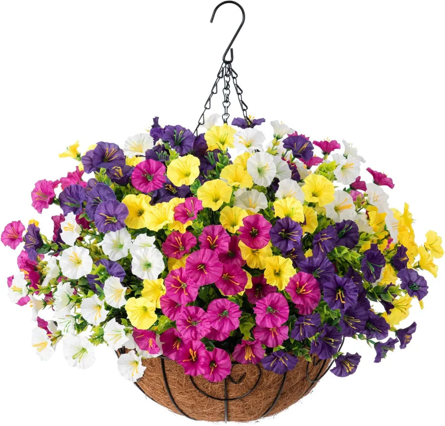 Panier suspendu de fleurs artificielles en soie et en plastique, résistant aux UV, pour décoration extérieure de balcon, terrasse, jardin et mur | Sulvida