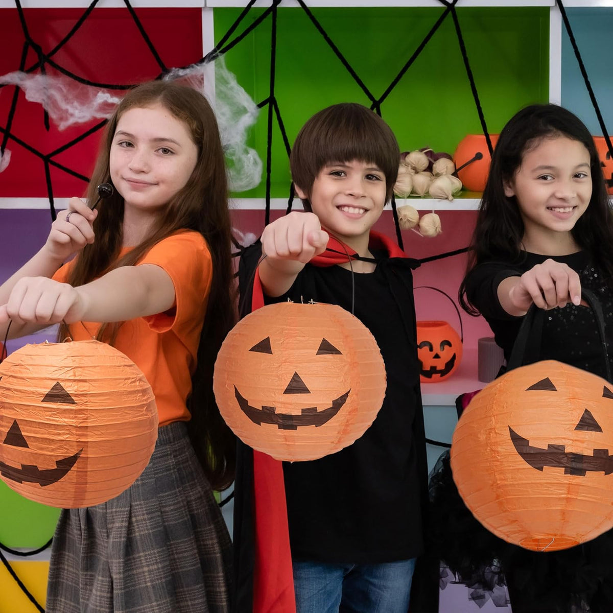 Pompoen papieren lantaarns 12 stuks oranje decoratie sfeerverlichting feest Halloween binnen buiten hangend | Sulvida